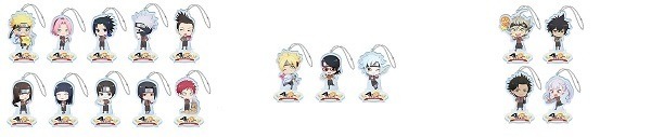 「セガコラボカフェ ぴえろ40周年記念 スタンド付きデフォルメアクリルチャーム」各700円（税込）原作／冨樫義博「幽☆遊☆白書」（集英社「ジャンプコミックス」刊） (C)Yoshihiro Togashi 1990年-1994年 (C)ぴえろ／集英社　(C)ほったゆみ・HMC・小畑健・ノエル／集英社・テレビ東京・電通・ぴえろ　(C)久保帯人／集英社・テレビ東京・dentsu・ぴえろ　(C)岸本斉史　スコット／集英社・テレビ東京・ぴえろ　(C)田畠裕基／集英社・テレビ東京・ブラッククローバー製作委員会 (C)SEGA