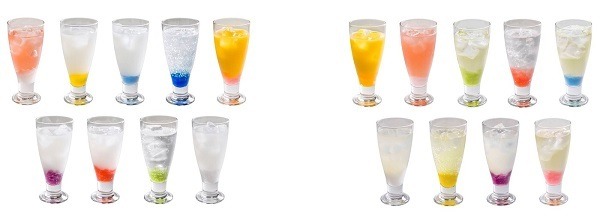 ドリンクメニュー 虹ヶ咲学園スクールアイドル同好会（左）／Aqours（右）（C）2013 プロジェクトラブライブ！（C）2017 プロジェクトラブライブ！サンシャイン!! （C）KLabGames （C）SUNRISE （C）bushiroad All Rights Reserved.（C）SQUARE ENIX CO. ,LTD. （C）SEGA