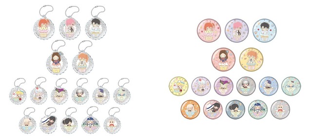 「Fate/Grand Order Design produced by Sanrio」コラボカフェ第3弾　アクリルキーホルダー（ランダム16種）　650円　缶バッジ（ランダム16種）　450円（C） TYPE-MOON / FGO PROJECT