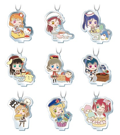 「ラブライブ！シリーズ×サンリオキャラクターズカフェ」アクリルキーホルダー（Aqours）   ランダム 9 種 500 円（C）2013 PL! （C）2017 PL!S  （C）'76,'79,'84,'86,'88,'89,'92,'93,'96,'98,'01,'05,'12,'14,'19 SANRIO CO., LTD.