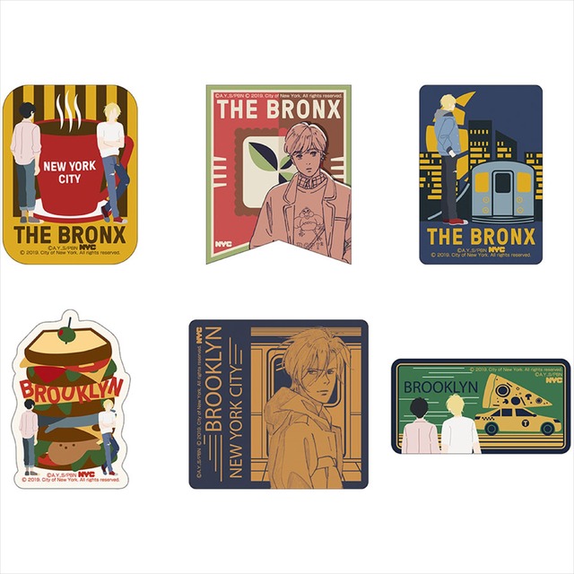 TVアニメ『BANANA FISH』「NYC」コラボレーションアイテムステッカーセット NYC（2 種） 【価格】各 600 円＋税 （C）吉田秋生・小学館／Project BANANA FISH All New York City logos and marks depicted herein are the property of New York City and may not be reproduced without written consent.（C） 2019. City of New York. All rights reserved.