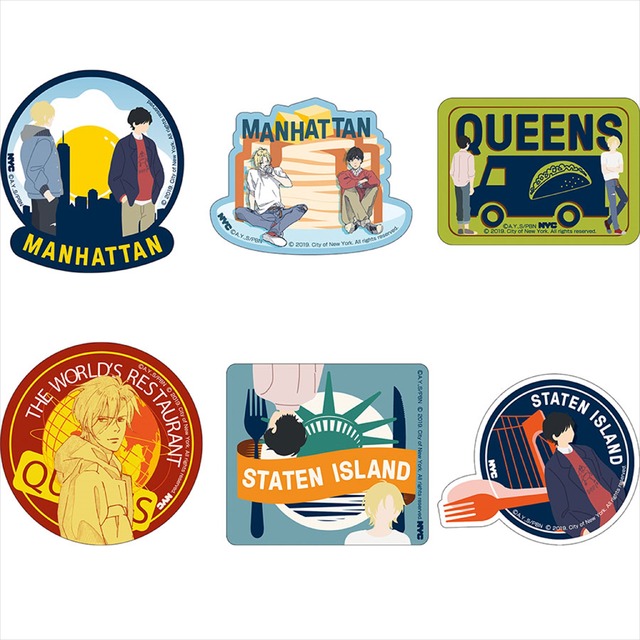 TVアニメ『BANANA FISH』「NYC」コラボレーションアイテムステッカーセット NYC（2 種） 【価格】各 600 円＋税 （C）吉田秋生・小学館／Project BANANA FISH All New York City logos and marks depicted herein are the property of New York City and may not be reproduced without written consent.（C） 2019. City of New York. All rights reserved.
