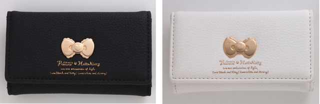 【ふたりはプリキュア×ハローキティ レザーシリーズ】レザーキーケース ブラック/ホワイト　各3,850円（C） 1976, 2019 SANRIO CO., LTD. 著作株式会社サンリオ