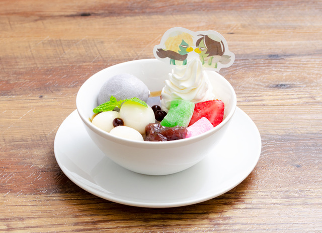「喫茶さらざんまい　デザインプロデュースドバイサンリオ」玲央と真武のモノクロあんみつ　1,180円（C） イクニラッパー／シリコマンダーズ