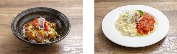 「セガコラボカフェ 僕のヒーローアカデミア」各1,200円（税抜）「爆豪勝己のピリ辛麻婆丼」「轟焦凍の炎と氷のトマトチーズパスタ」（C）堀越耕平／集英社・僕のヒーローアカデミア製作委員会（C）SEGA