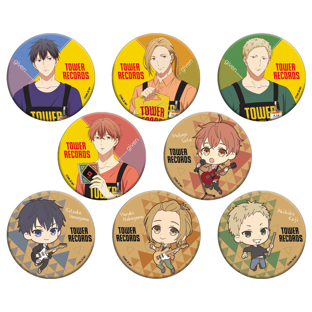 「TOWERanime presents『ギヴン × TOWER RECORDS』POP UP SHOP」ギヴン × TOWER RECORDS トレーディング缶バッジ（全8種）350円（税別）（C）キヅナツキ・新書館／ギヴン製作委員会