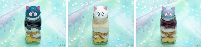 「セーラームーンカフェ2019」 ミニジャーパフェ3種（ルナ アルテミス ダイアナ）各890円（C）武内直子･ PNP ･東映アニメーション