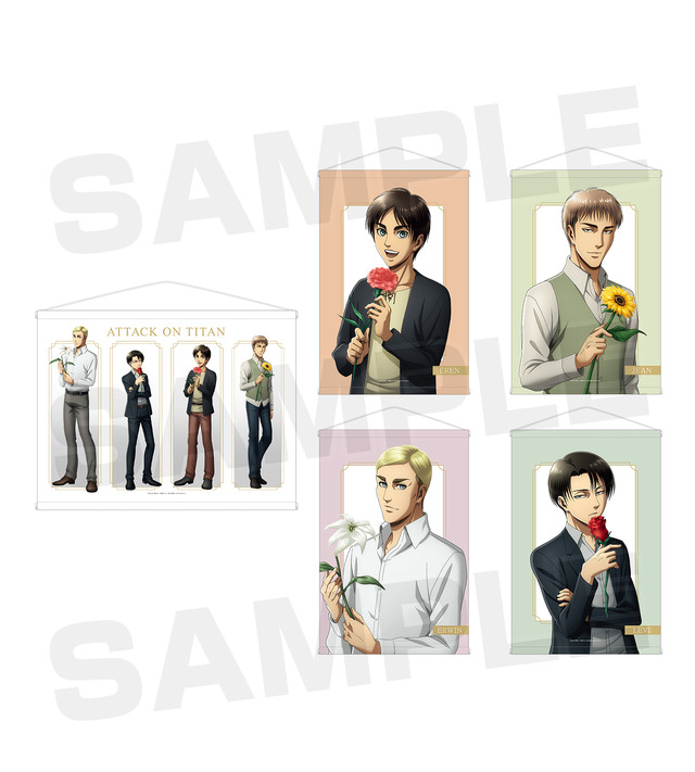 「進撃の巨人 Flower Store in 新宿マルイアネックス」「描き下ろしイラスト タペストリー（全5種）」各3,000円（税別）