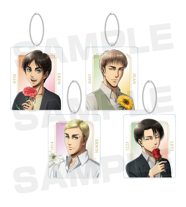 「進撃の巨人 Flower Store in 新宿マルイアネックス」「描き下ろしイラスト BIGアクリルキーホルダー（全4種）」各1,000円（税別）