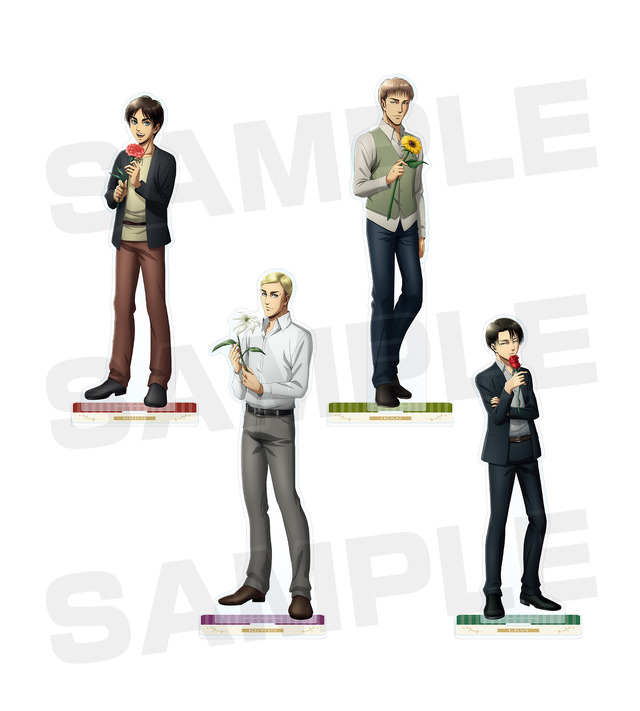 「進撃の巨人 Flower Store in 新宿マルイアネックス」「描き下ろしイラスト アクリルスタンド（全4種）」各1,800円（税別）