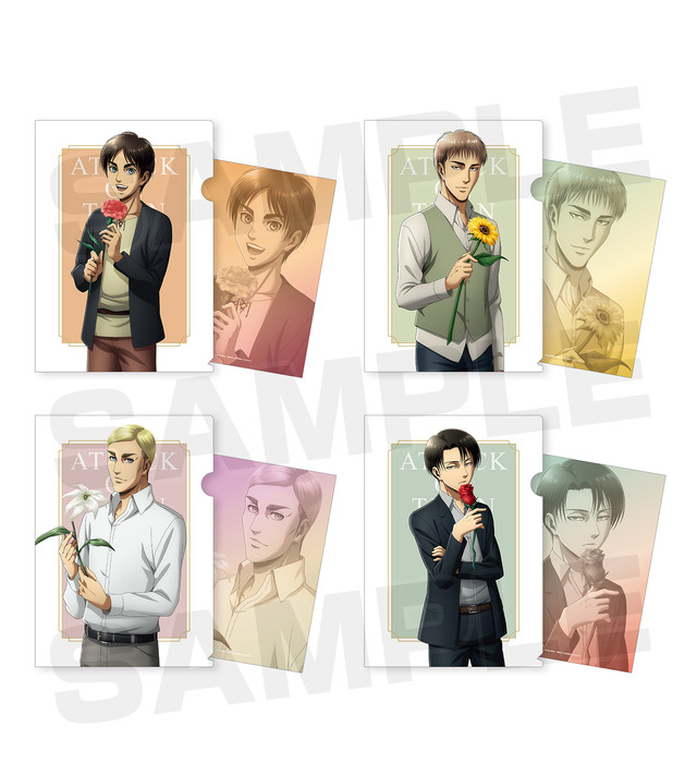 「進撃の巨人 Flower Store in 新宿マルイアネックス」「描き下ろしイラスト クリアファイル（全4種）」各400円（税別）