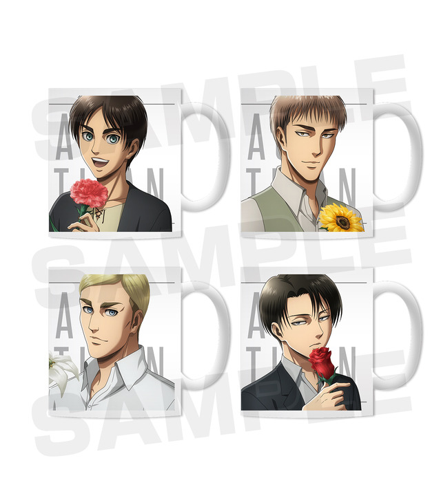 「進撃の巨人 Flower Store in 新宿マルイアネックス」「描き下ろしイラスト マグカップ（全4種）」1,500円（税別）