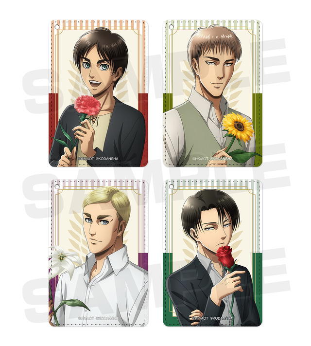 「進撃の巨人 Flower Store in 新宿マルイアネックス」「描き下ろしイラスト 1ポケットパスケース（全4種）」各1,800円（税別）
