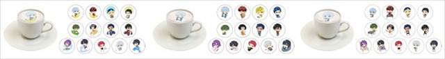 「セガコラボカフェ 黒子のバスケ」【プレミアムペアシート：2名さま　4,000円（税抜）】特典 「ラテアート」左から アクティビティver.／パジャマver.／バーベキューver.（C）藤巻忠俊／集英社・黒子のバスケ製作委員会（C）SEGA