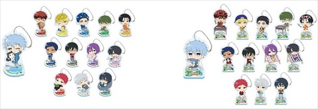 「セガコラボカフェ 黒子のバスケ」スタンド付きデフォルメアクリルキーホルダー：左から ～パジャマver.～／～バーベキューver.～（C）藤巻忠俊／集英社・黒子のバスケ製作委員会（C）SEGA