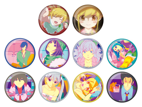 「セガコラボカフェ 〈物語〉シリーズ」セガコラボカフェ 〈物語〉シリーズ 缶バッジB（全10種）400円（税抜）（C）西尾維新／講談社・アニプレックス・シャフト　（C）SEGA　
