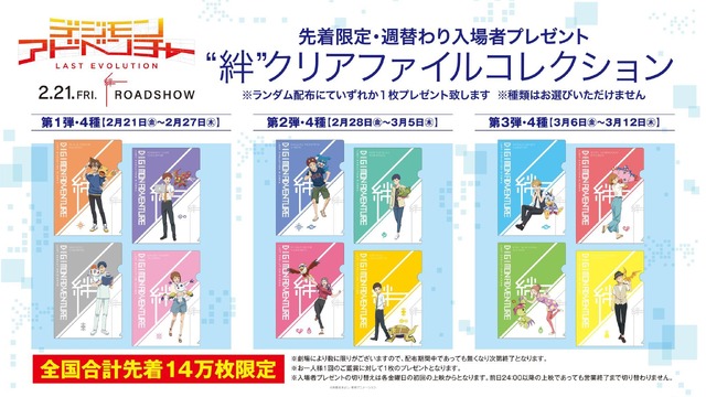 『デジモンアドベンチャー LAST EVOLUTION 絆』入場者プレゼント「“絆”クリアファイルコレクション」（C）本郷あきよし・東映アニメーション