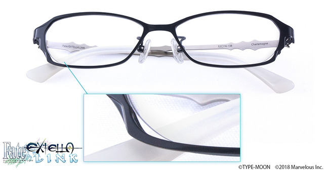 「「Fate/EXTELLA LINK」コラボレーション眼鏡」各15,400円（税抜）（C）TYPE-MOON　（C）2018 Marvelous Inc.