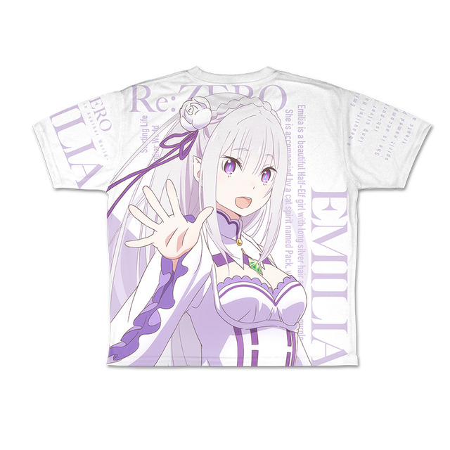 「エミリア 両面フルグラフィックTシャツ」価格：6,000円（税抜）(C) 長月達平・株式会社KADOKAWA刊／Re:ゼロから始める異世界生活製作委員会