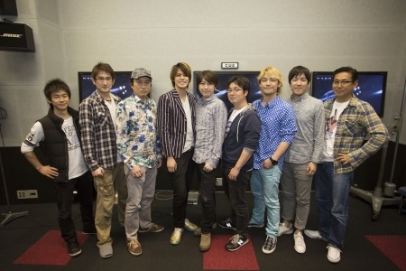 （左から）成家義哉/土田大/平田広明/宮野真守/小野大輔/白石稔/勝杏里/福田賢二/志村知幸