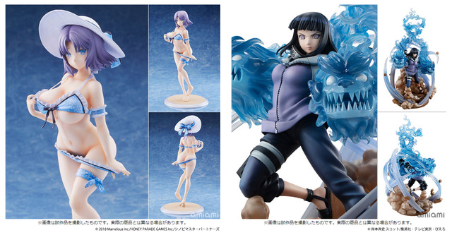 「ドリームテック 閃乱カグラ SHINOVI MASTER -東京妖魔篇- 雪泉[ビキニstyle] 1/7スケール 完成品フィギュア」16,390円(税込)（C）2018 Marvelous Inc./HONEY PARADE GAMES Inc./シノビマスターパートナーズ／「NARUTOギャルズDX NARUTO-ナルト- 疾風伝 日向ヒナタ Ver.3 完成品フィギュア」24,200円(税込)（C）岸本斉史 スコット/集英社・テレビ東京・ぴえろ