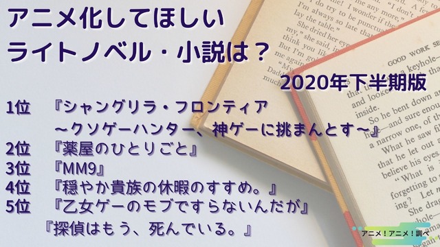 [アニメ化してほしいライトノベル・小説は？ 2020年下半期版]TOP５