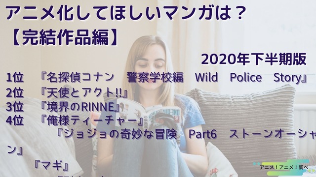 [アニメ化してほしいマンガは？【完結作品編】2020年下半期版]TOP５