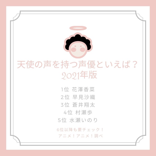 [天使の声を持つ声優さんといえば？ 2021年版] 上位5位まで