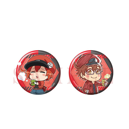 はたらく細胞!! はたらく細胞BLACK 缶バッジセット（全2種）各800円（税込）（C）清水茜／講談社・アニプレックス・davidproduction（C）原田重光・初嘉屋一生・清水茜／講談社・CODE BLACK PROJECT
