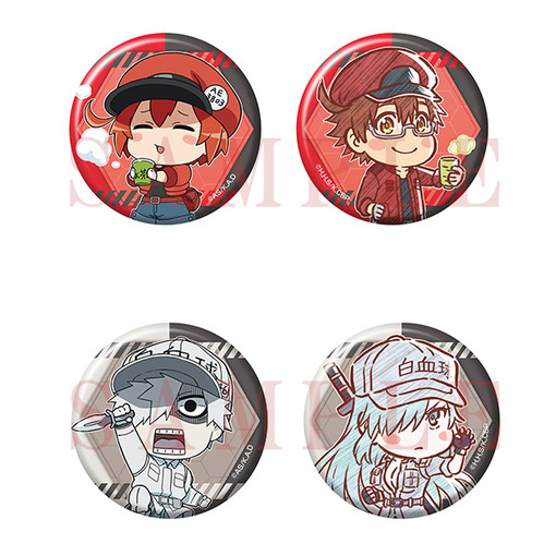 はたらく細胞!! はたらく細胞BLACK 缶バッジセット（全2種）各800円（税込）（C）清水茜／講談社・アニプレックス・davidproduction（C）原田重光・初嘉屋一生・清水茜／講談社・CODE BLACK PROJECT