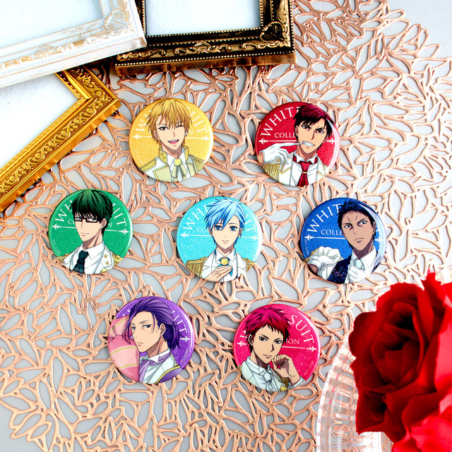 「キラキラ缶バッジコレクション（全7種）」1個500円（C）藤巻忠俊／集英社・黒子のバスケ製作委員会