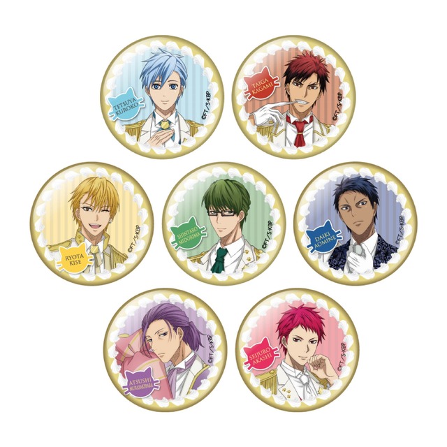 「C賞：44mm缶バッジ（全7種）」1回600円（税込）（C）藤巻忠俊／集英社・黒子のバスケ製作委員会