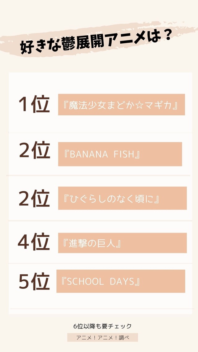 [好きな鬱展開アニメは？] TOP５