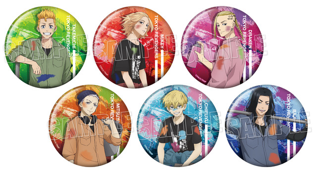 BIG缶バッジ つなぎver. 価格：各550円（税込） 全6種　セガのお店先行販売商品（C）和久井健・講談社／アニメ「東京リベンジャーズ」製作委員会（C）GENDA SEGA Entertainment Inc.