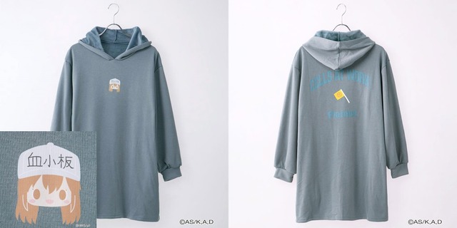 はたらく細胞 ロングパーカワンピース ブルー／血小板（C）清水茜／講談社・アニプレックス・davidproduction