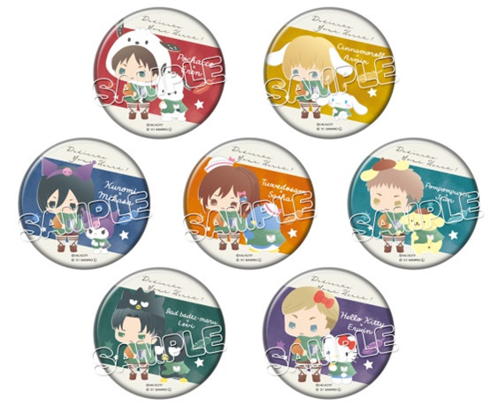 「進撃の巨人×サンリオキャラクターズ」トレーディング缶バッジコレクション～心臓を捧げよ！ver.～（全7柄）(C)諫山創・講談社／「進撃の巨人」The Final Season製作委員会(C)2021 SANRIO CO., LTD. APPROVAL NO. S621418
