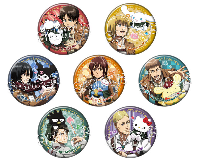 「進撃の巨人×サンリオキャラクターズ」トレーディング缶バッジコレクション（全7柄）(C)諫山創・講談社／「進撃の巨人」The Final Season製作委員会(C)2021 SANRIO CO., LTD. APPROVAL NO. S621418