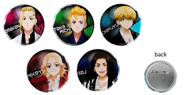 「東京卍リベンジャーズ 缶バッチ」各550円（税込）（C）和久井健・講談社／アニメ「東京リベンジャーズ」製作委員会