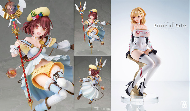「ソフィーのアトリエ ～不思議な本の錬金術士～ ソフィー(ソフィー・ノイエンミュラー) 1/7スケール 完成品フィギュア」21,780円（税込）（C）2015 コーエーテクモゲームス All rights reserved.　「アズールレーン プリンス・オブ・ウェールズ 栄冠のビクトリーレーシング」29,480円（税込）（C）2017 Manjuu Co.，Ltd. ＆ Yongshi Co.，Ltd. All Rights Reserved.（C）2017 Yostar， Inc. All Rights Reserved.
