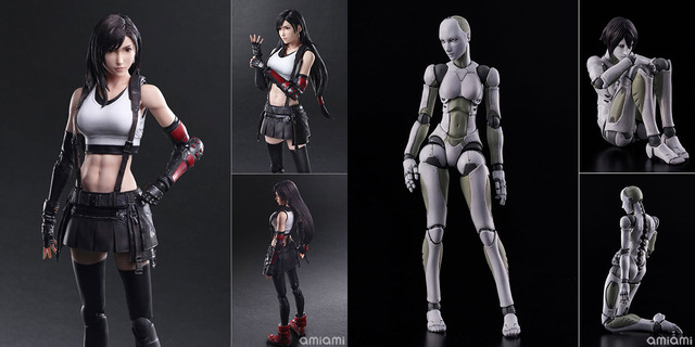 「ファイナルファンタジー VII リメイク PLAY ARTS改 ティファ・ロックハート」16,280円（税込）（C）1997， 2020 SQUARE ENIX CO.， LTD. All Rights Reserved.CHARACTER DESIGN： TETSUYA NOMURA/ROBERTO FERRARI　「1/12スケール 東亜重工製 合成人間♀ アクションフィギュア」8,250円（税込）（C）東亜重工