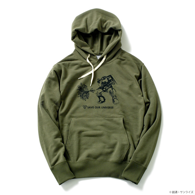 「STRICT-G BRING『機動戦士ガンダム』DRYCOTTONY パーカー」ザクII花束柄（グリーン）15,180円（税込）（C）創通・サンライズ