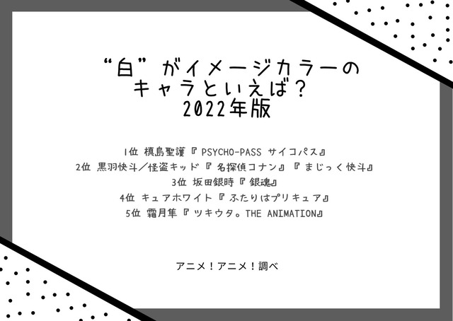 [“白”がイメージカラーのキャラといえば？ 2022年版]TOP５