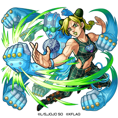 「木属性　★6 自由を求めし者　空条徐倫 （獣神化後）　CV：ファイルーズあい」（C）LUCKY LAND COMMUNICATIONS/集英社・ジョジョの奇妙な冒険SO製作委員会（C）XFLAG