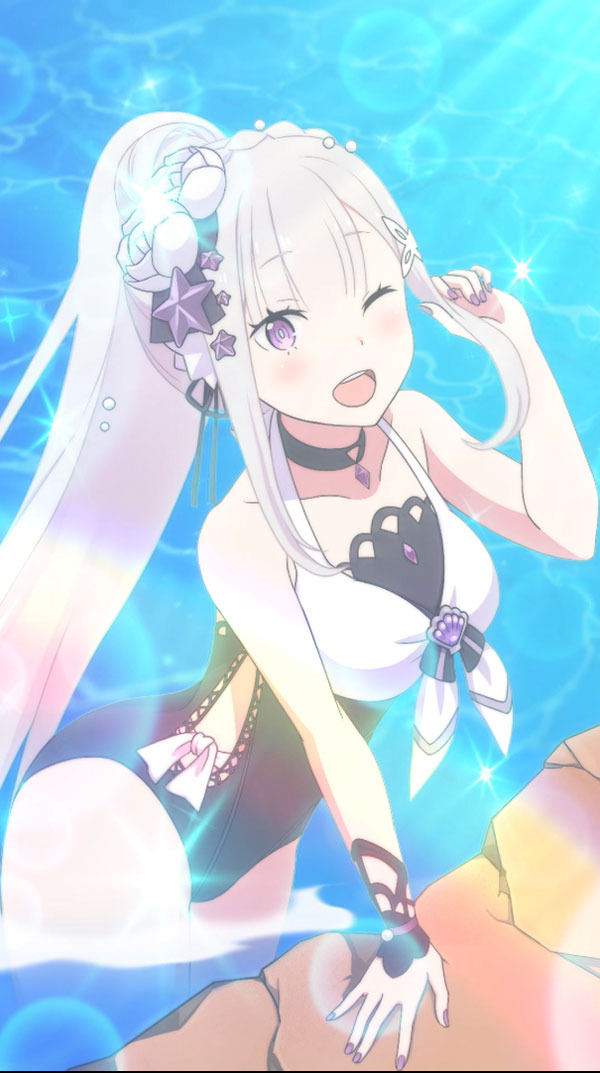 『Re:ゼロから始める異世界生活 Lost in Memories』「サマーフェスティバル特別ガチャ【弾ける笑顔と水しぶき】」【弾ける笑顔と水しぶき】エミリア★3（C）長月達平・株式会社KADOKAWA刊／Re:ゼロから始める異世界生活2製作委員会　（C）SEGA