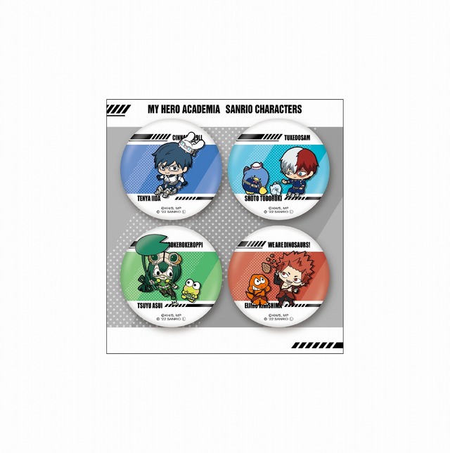 「僕のヒーローアカデミア×サンリオキャラクターズ」第2弾「缶バッジ」セットB（飯田＆轟＆蛙吹&切島）1,760円（税込）（C）堀越耕平／集英社・僕のヒーローアカデミア製作委員会（C）2021 SANRIO CO., LTD. TOKYO, JAPAN L