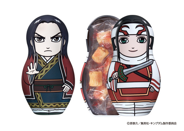 「キングダムコラボデザイン缶　めんたいチーズおかき 第2弾」1,080円（税別）（C）原泰久／集英社・キングダム製作委員会