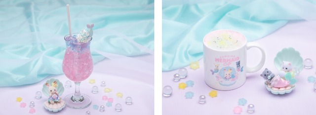 「シルバニア森のキッチンポップアップカフェ ～ゆめいろマーメイド～ハロウィンver.」マーメイドゼリーソーダ 、ゆめいろクリーミーラテ（C）EPOCH