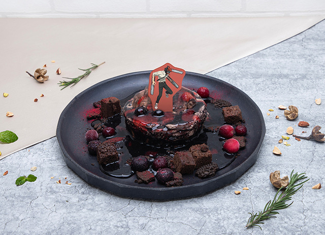 チェンソーマンカフェで提供する「【チェンソーマン】闘いのあとのチョコレートケーキ」（C）藤本タツキ/集英社・MAPPA