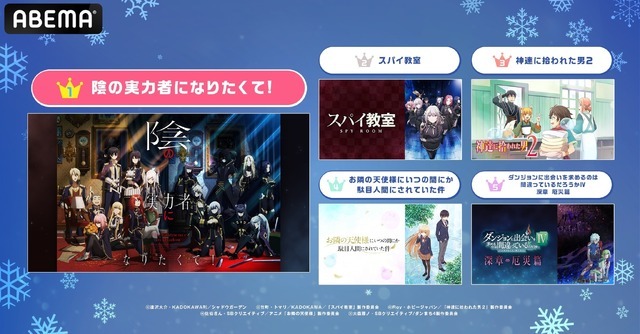 ABEMA「2023年1月クール 新作冬アニメ初速ランキング」視聴者数ランキング