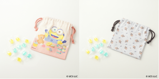 「MINIONS HAPPY SWEETS SHOP」キャンディ入りオリジナル巾着（C）Universal City Studios LLC. All Rights Reserved.